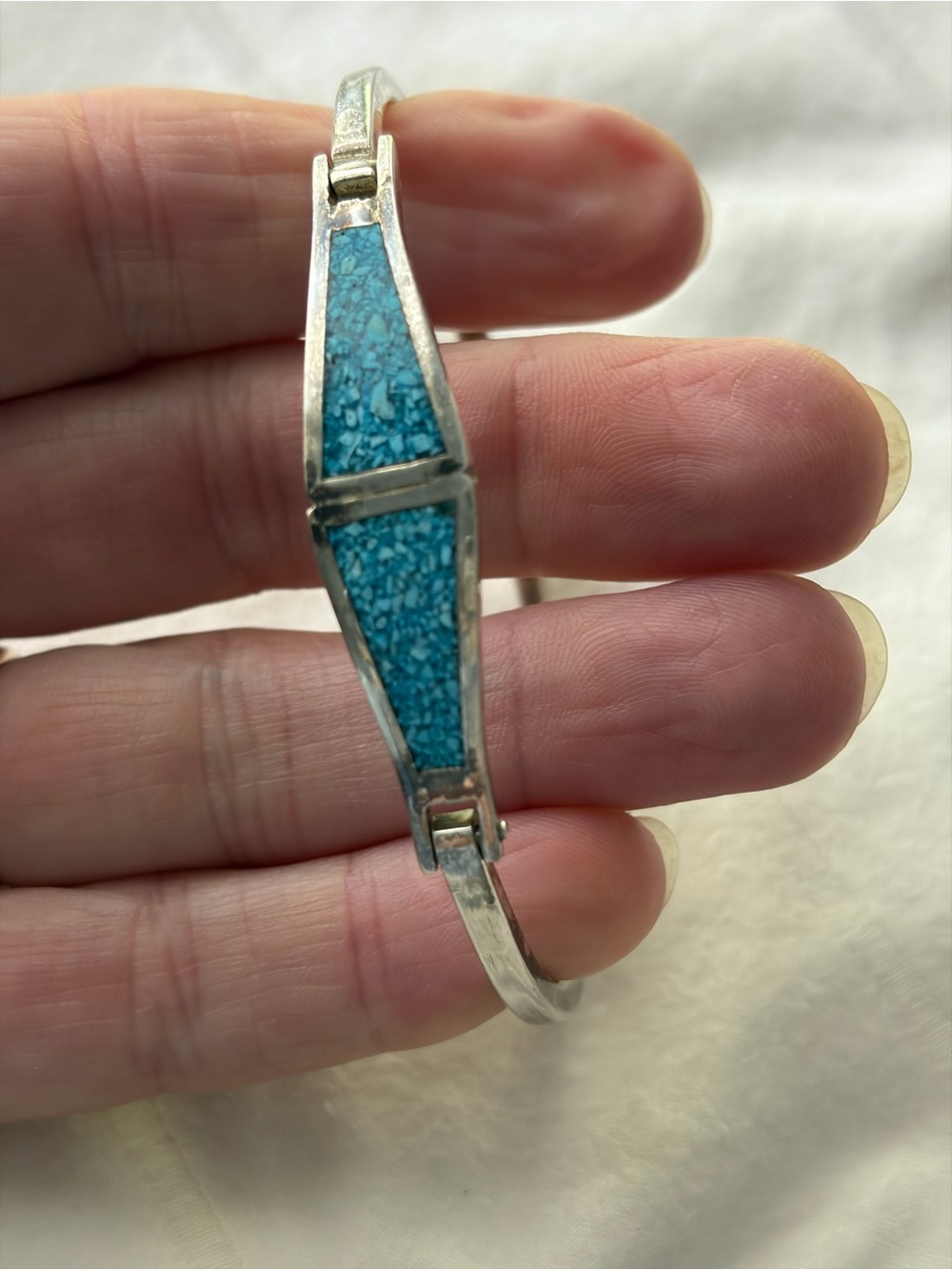 Bracelet - Sterling Silver Turquoise Inlay Bangle Bracelet - Blue